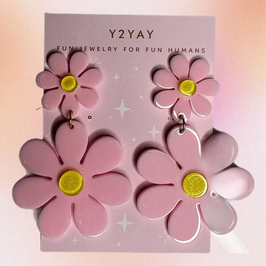 Pink Power Flower Earrings